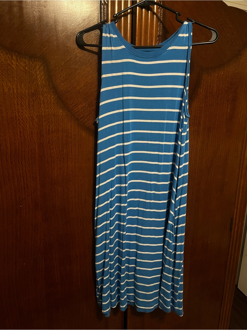 Time and Tru Blue and White Striped Midi Tank Dress with pockets